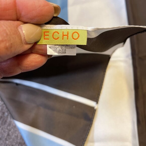 Echo Labyrinthe Geometric Print Blue Brown Silk Scarf - Picture 7 of 7